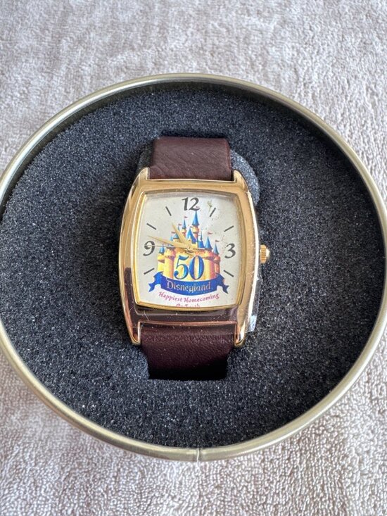 Disneyland 50th Anniversary Watch Brown Leather Strap & Commemorative Tin Box main image 5